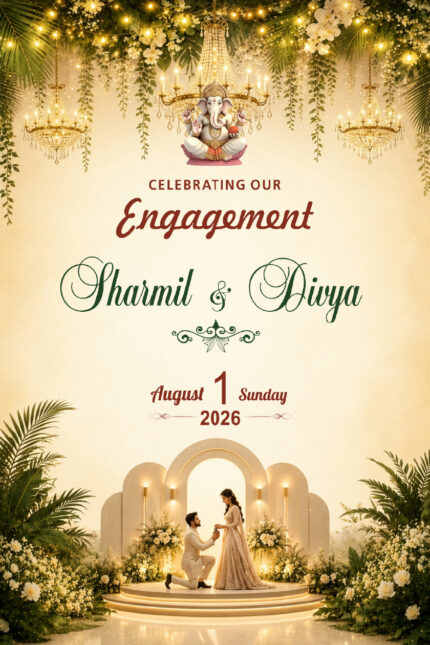 Green Botanical Ring Ceremony Card | Luxury Floral Engagement Invitation | ENGNEW26017