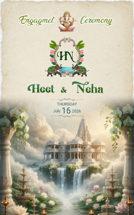 Luxury Temple Theme Gujarati Chandla Vidhi & Engagement Invitation Card || ENGNEW26027