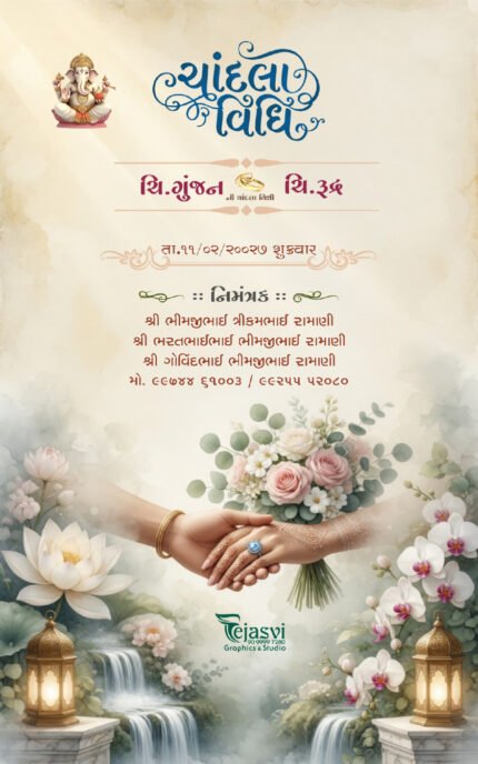 Premium Gujarati Wedding Chandla Vidhi Invitation Card | Elegant Floral Marriage Invitation Design | ENGNEW26031