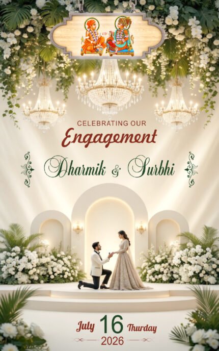 Gujarati Chandla Vidhi Invitation Card Design | Royal Green Floral Gujarati Engagement Invitation | ENGNEW26033
