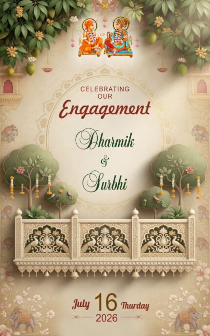 Royal Heritage Wedding Invitation | Traditional Palace Engagement Card | ENGNEW26035