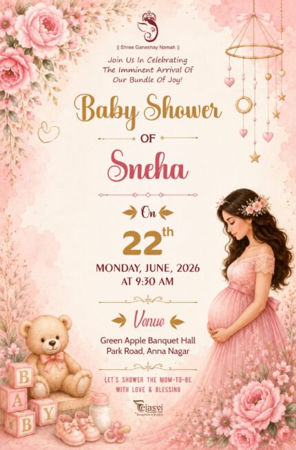 Pink Floral Baby Shower Invitation Card | Elegant Mom-to-Be Theme | Premium BABYSHOWERENG202603