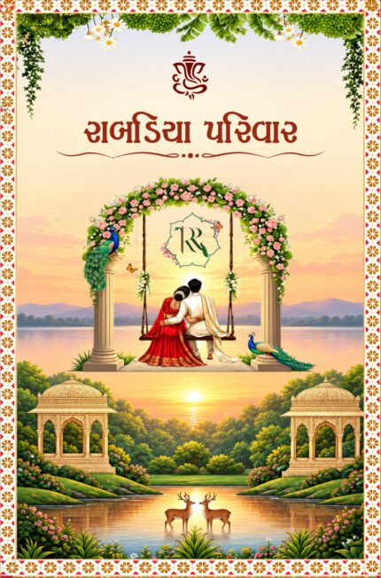 Luxury Gujarati Digital Wedding Invitation Card - Royal Palace Theme & Indian Traditional Wedding Invitation 26001