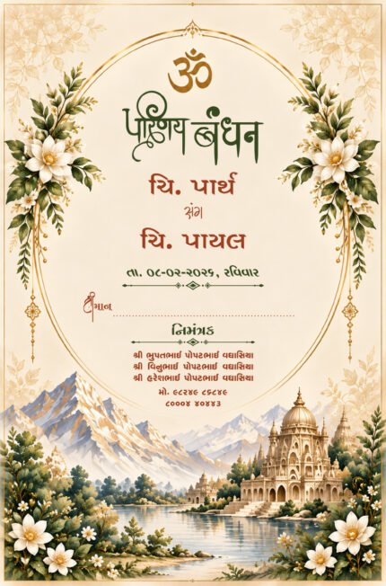 Divine Lord Shiva Theme Digital Wedding Invitation Card - Gujarati Shubh Vivah E-Invite Wedding Invitation 26004 Template